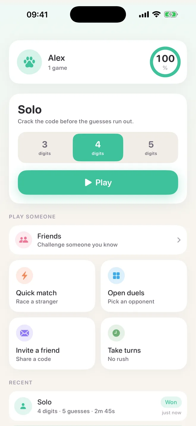 Number Guess home screen