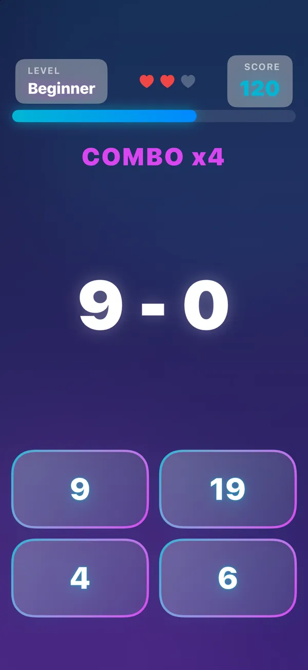 Quick Math a run with 3 lives